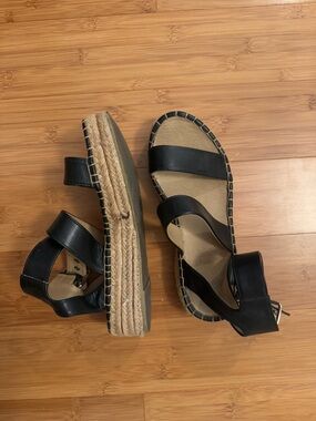 Black Espadrille Wedge Sandals - Women's Casual Summer Shoes